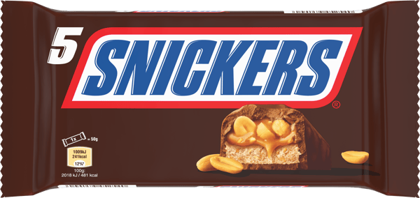 SNICKERS barre chocolat, caramel et cacahuètes - Multipack 5x50g