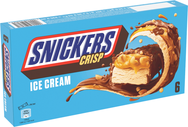 SNICKERS Crisp barre glacée chocolat caramel x6 - 207g