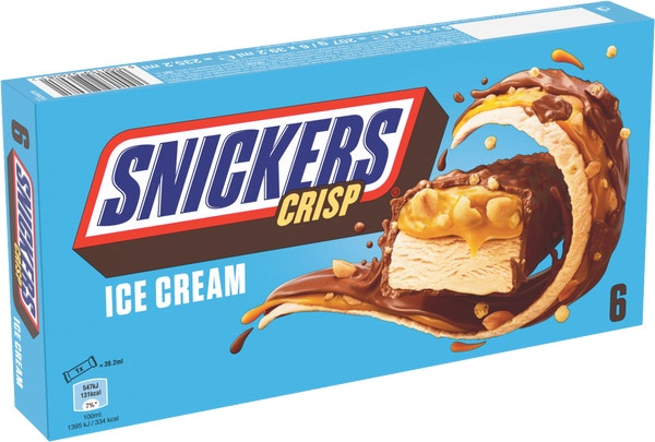 SNICKERS Crisp barre glacée chocolat caramel x6 - 207g